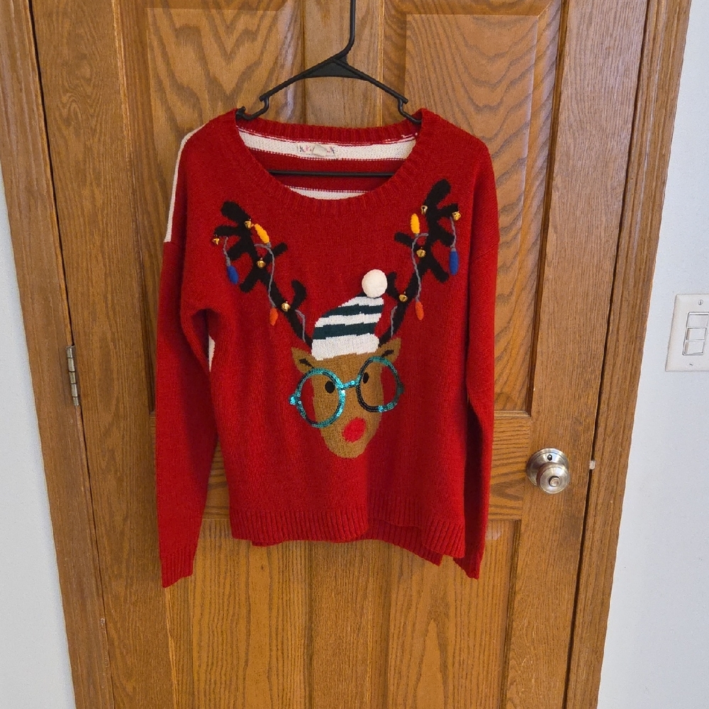 Red Reindeer Knit Christmas Sweater